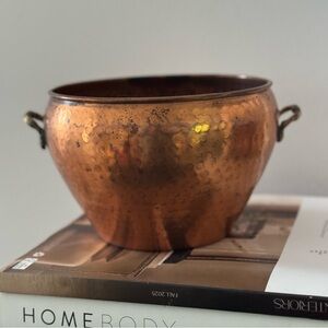Vintage Hosley Copper Container Planter W/ Brass Handles / vase